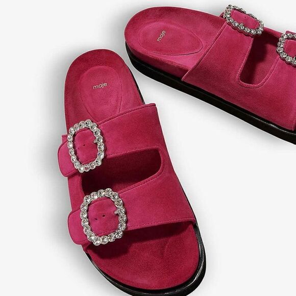 MAJE Crystal-embellished pink open-toe suede sandals NWOT - Picture 4 of 8